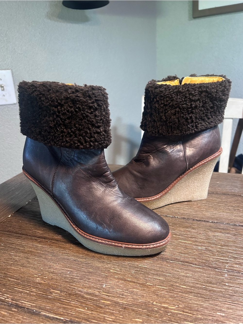 Bettye Muller made in Spain leather rubber wedged boots size 38 or 7.5